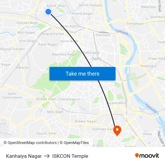 Kanhaiya Nagar to ISKCON Temple map