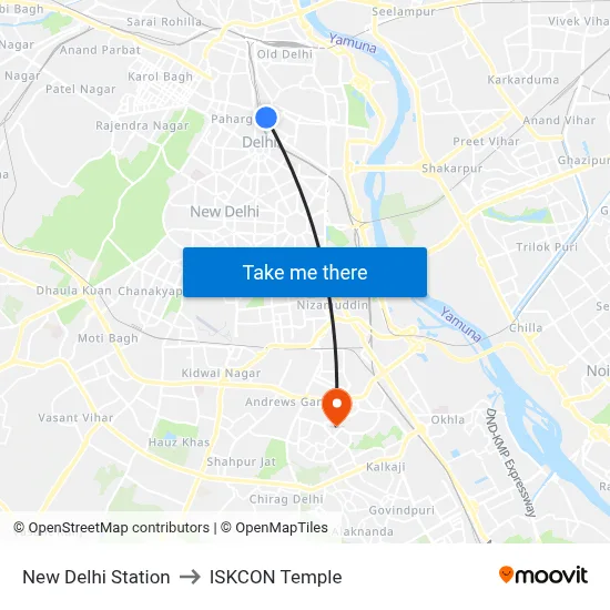New Delhi Station to ISKCON Temple map