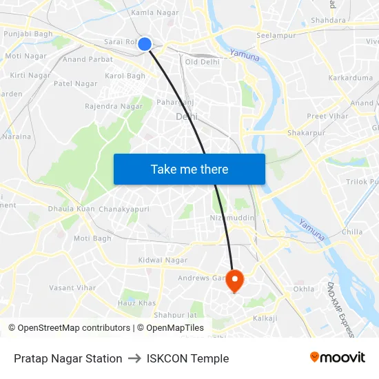 Pratap Nagar Station to ISKCON Temple map