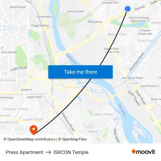 Press Apartment to ISKCON Temple map