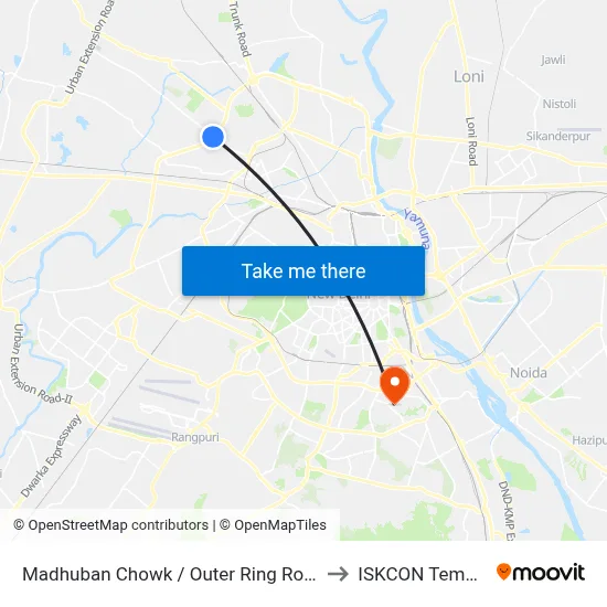 Madhuban Chowk / Outer Ring Road to ISKCON Temple map