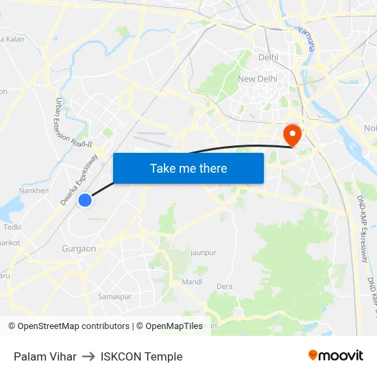 Palam Vihar to ISKCON Temple map