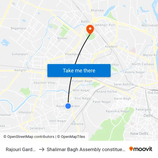 Rajouri Garden to Shalimar Bagh Assembly constituency map