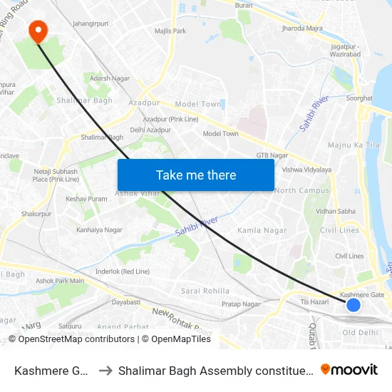 Kashmere Gate to Shalimar Bagh Assembly constituency map