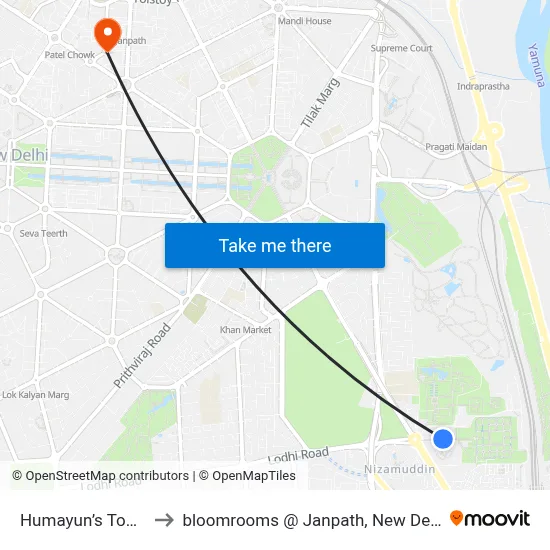 Humayun’s Tomb to bloomrooms @ Janpath, New Delhi map