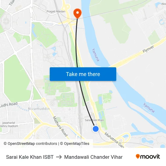 Sarai Kale Khan ISBT to Mandawali Chander Vihar map