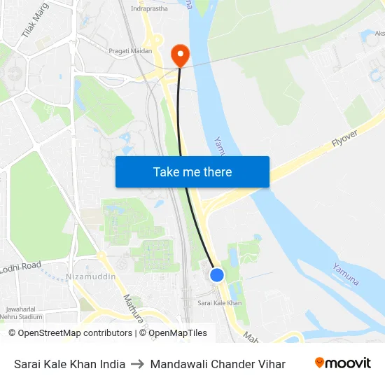Sarai Kale Khan India to Mandawali Chander Vihar map