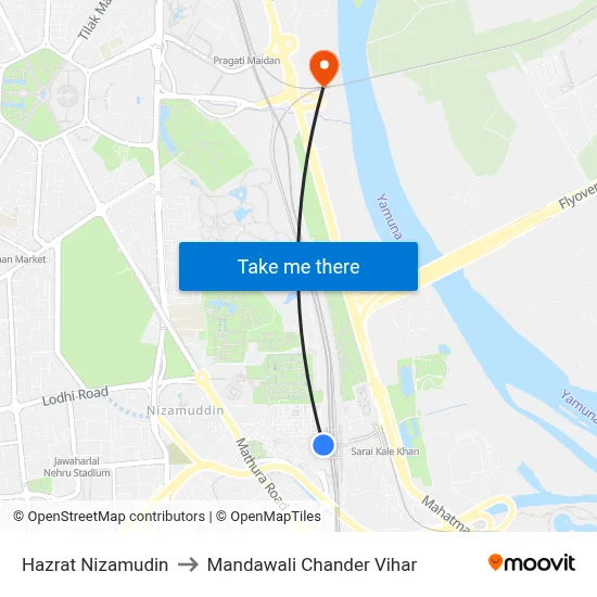 Hazrat Nizamudin to Mandawali Chander Vihar map