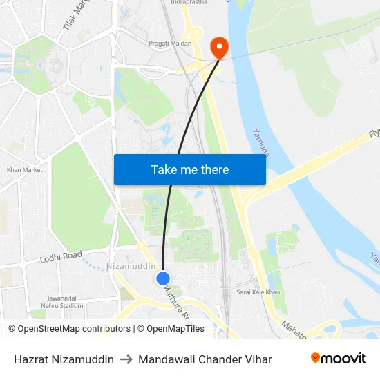 Hazrat Nizamuddin to Mandawali Chander Vihar map