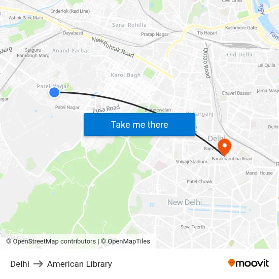 Delhi to American Library map