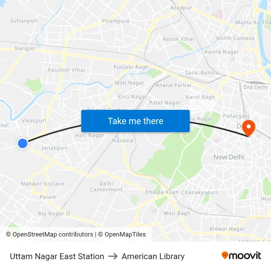 Uttam Nagar East Station to American Library map