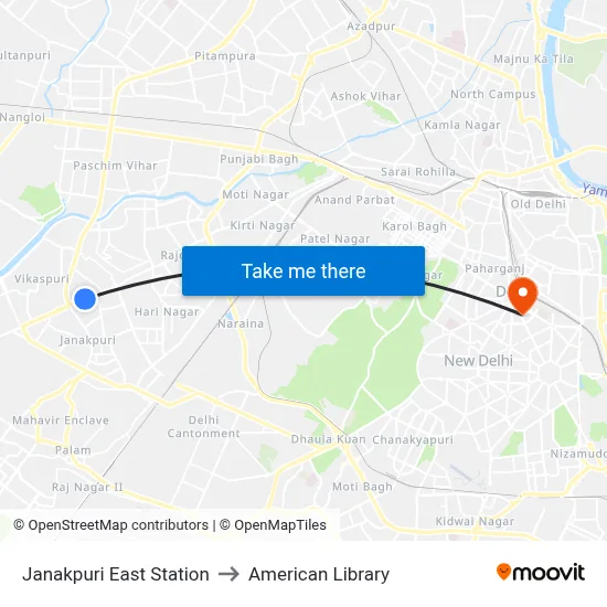 Janakpuri East Station to American Library map