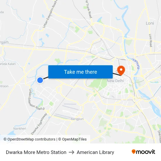 Dwarka More Metro Station to American Library map