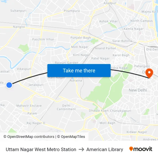 Uttam Nagar West Metro Station to American Library map