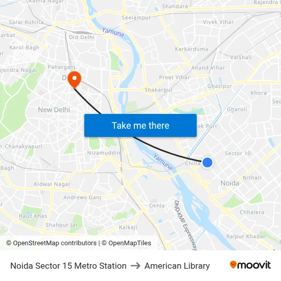 Noida Sector 15 Metro Station to American Library map