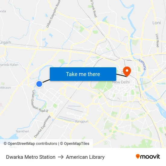 Dwarka Metro Station to American Library map