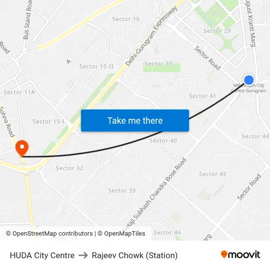 HUDA City Centre to Rajeev Chowk (Station) map