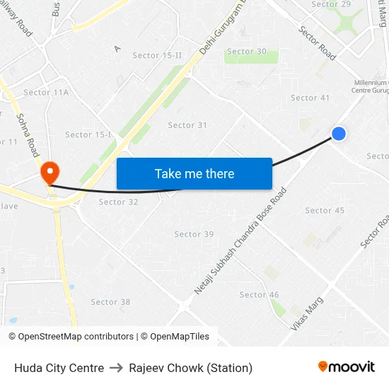 Huda City Centre to Rajeev Chowk (Station) map