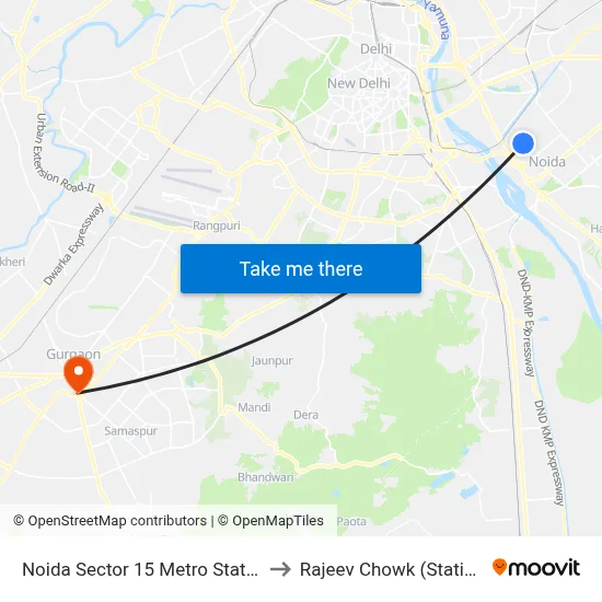 Noida Sector 15 Metro Station to Rajeev Chowk (Station) map