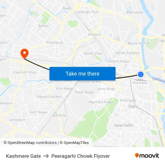 Kashmere Gate to Peeragarhi Chowk Flyover map