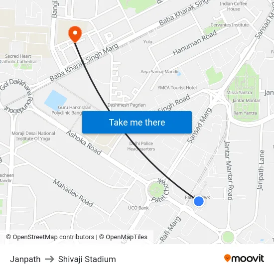 Janpath to Shivaji Stadium map