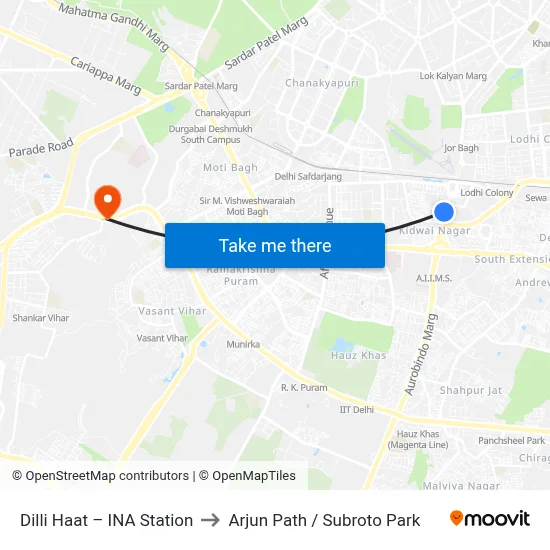 Dilli Haat – INA Station to Arjun Path / Subroto Park map