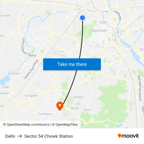 Delhi to Sector 54 Chowk Station map