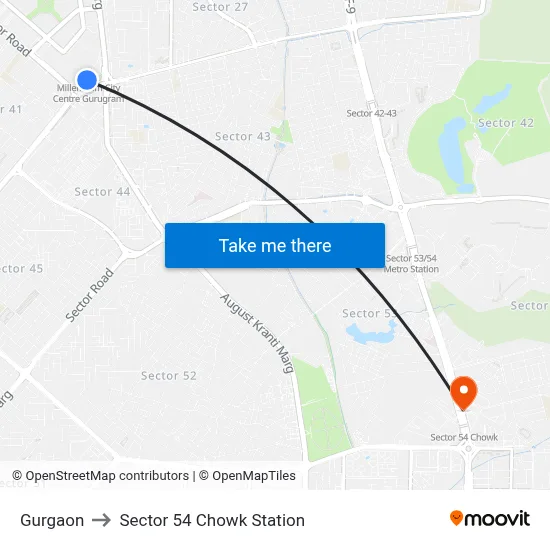 Gurgaon to Sector 54 Chowk Station map