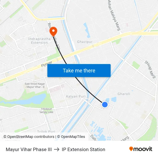 Mayur Vihar Phase III to IP Extension Station map