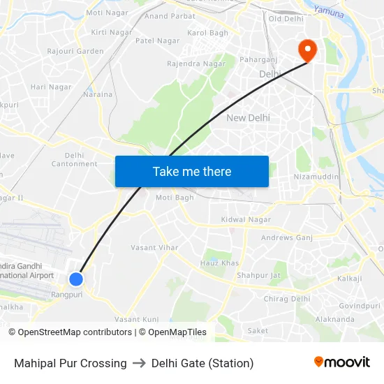 Mahipal Pur Crossing to Delhi Gate (Station) map