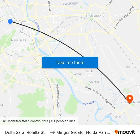 Delhi Sarai Rohilla Station to Ginger Greater Noida Pari Chowk map