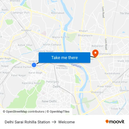 Delhi Sarai Rohilla Station to Welcome map