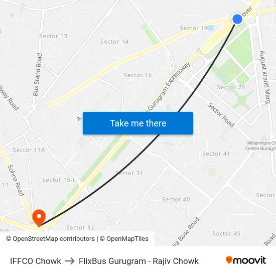 IFFCO Chowk to FlixBus Gurugram - Rajiv Chowk map