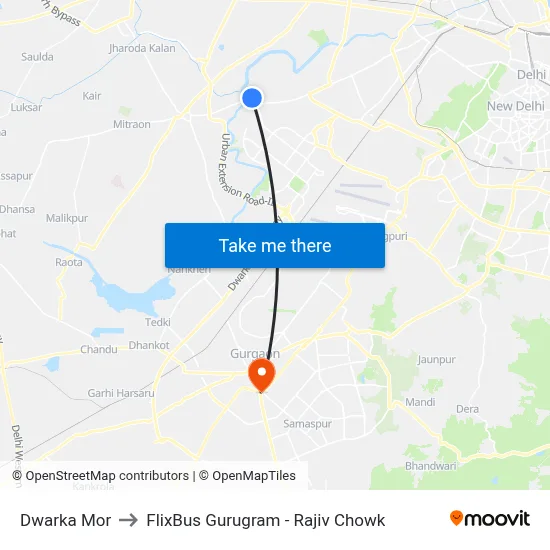 Dwarka Mor to FlixBus Gurugram - Rajiv Chowk map