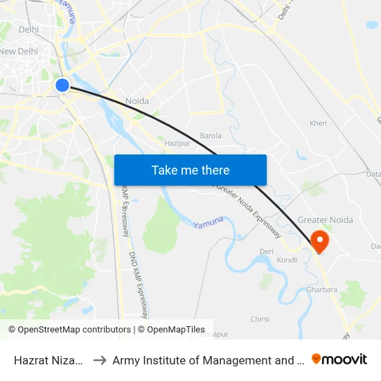 Hazrat Nizamudin to Army Institute of Management and Technology map