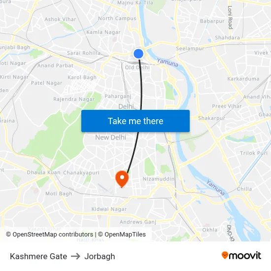 Kashmere Gate to Jorbagh map