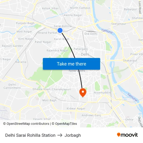 Delhi Sarai Rohilla Station to Jorbagh map