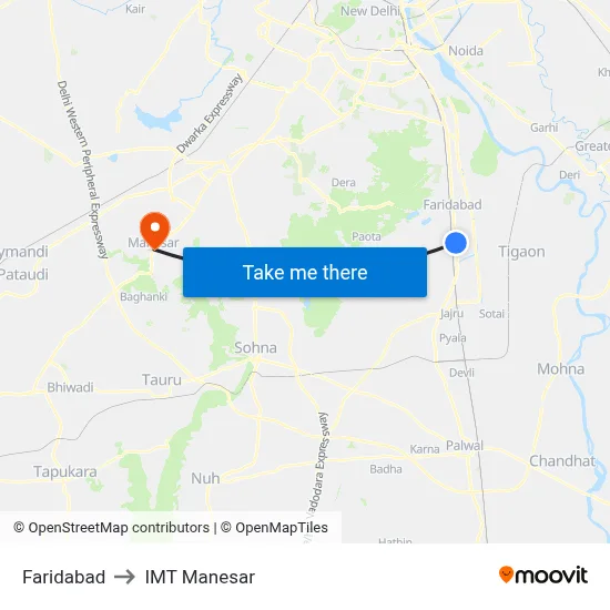 Faridabad to IMT Manesar map
