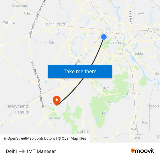 Delhi to IMT Manesar map