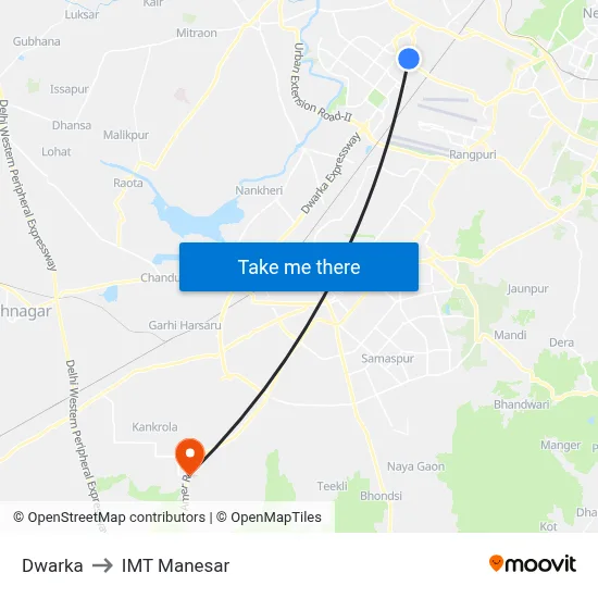 Dwarka to IMT Manesar map