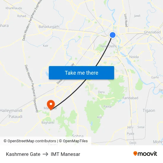 Kashmere Gate to IMT Manesar map