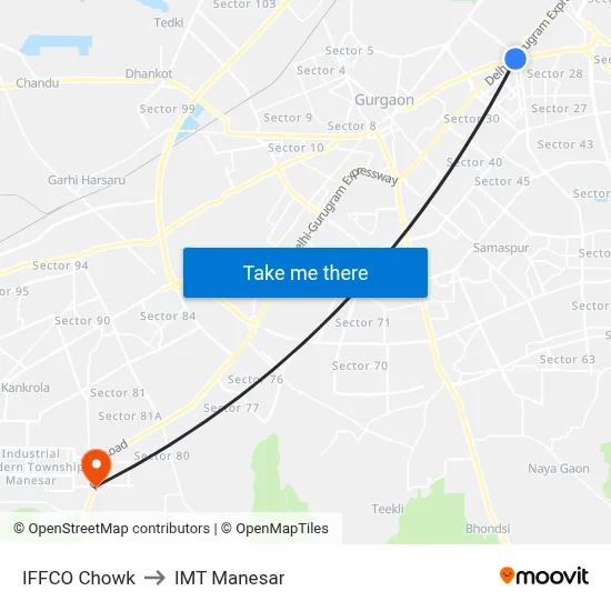 Iffco Chowk to IMT Manesar map