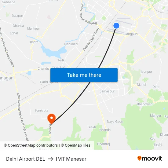 Delhi Airport DEL to IMT Manesar map