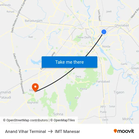 Anand Vihar Terminal to IMT Manesar map