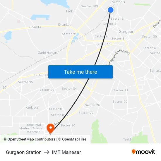Gurgaon Station to IMT Manesar map