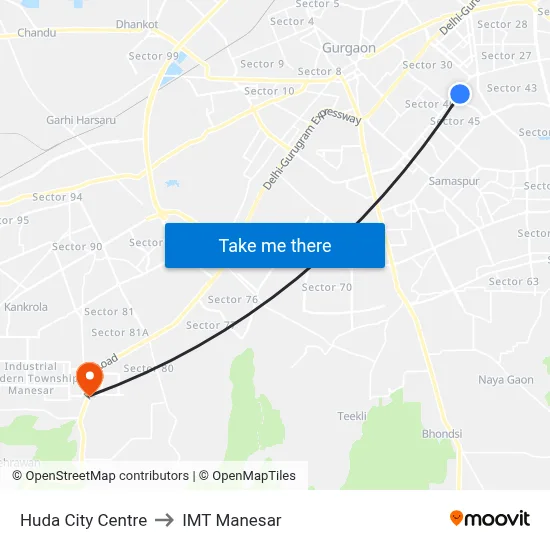 Huda City Centre to IMT Manesar map