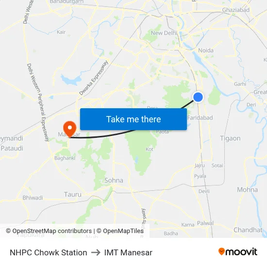 NHPC Chowk Station to IMT Manesar map