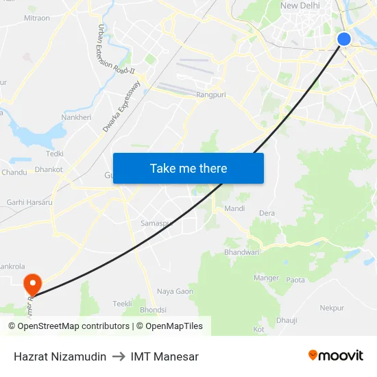 Hazrat Nizamudin to IMT Manesar map