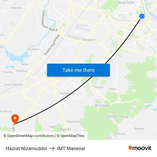 Hazrat Nizamuddin to IMT Manesar map