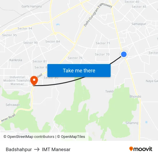 Badshahpur to IMT Manesar map